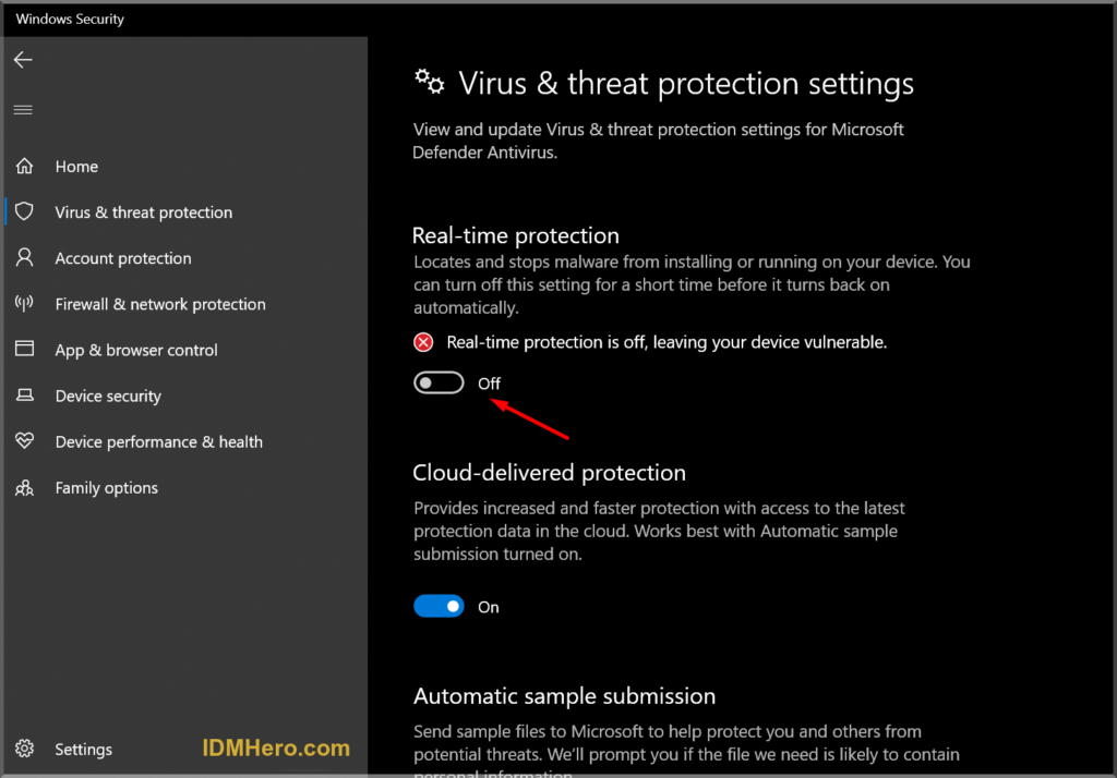 Disable Windows Defender Real Time Protection